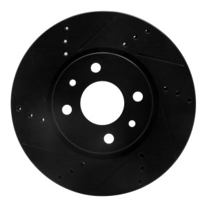 Dodge Vislon Brake Rotor (1) - Front Left - R1 Concepts - Drilled & Slotted - Black - `09-`19